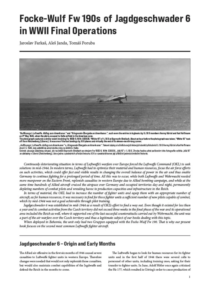 Focke-Wulf Fw 190s of Jagdgeschwader 6 in WWII Final Operations